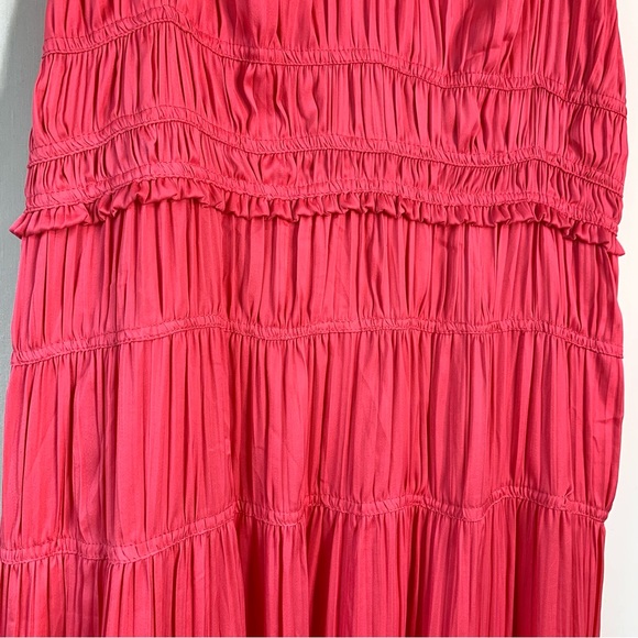 Anthropologie Ruched Tiered Midi Slip Dress Sz 16W Pink Sleeveless Asymmetrical - Picture 7 of 14